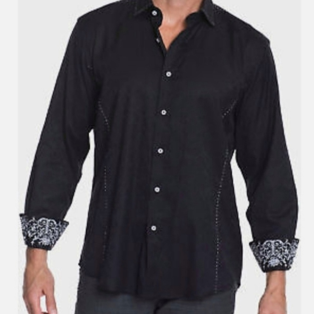Zagiri Paisley Embroidered Black Button Front Shirt SZ XXL